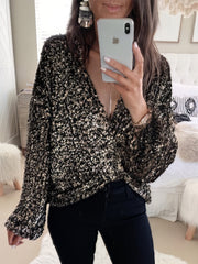 Women's Blouses V-Neck Cardigan Long Sleeve Sequins Blouse