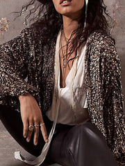 Women's Blouses V-Neck Cardigan Long Sleeve Sequins Blouse