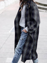 Women's Coats Lapel Plaid Long Sleeve Long Coat