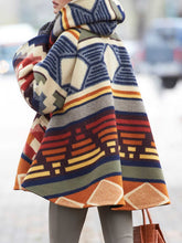 Women's Coats Multicolor Printed Long Sleeve Wool Hooded Coats