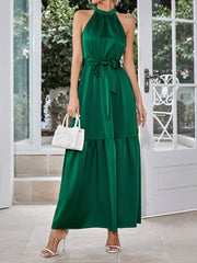 Women's Dresses Casual Neck Hanging Solid Color Waist Closing Maxi Dress