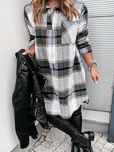 Women's Dresses Plaid Pocket Long Sleeve Shirt Dress