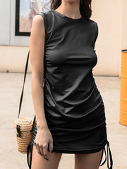 Women's Dresses Pleated Buttocks Sexy Sleeveless Mini Dresses