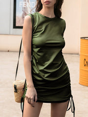 Women's Dresses Pleated Buttocks Sexy Sleeveless Mini Dresses