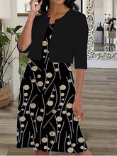 Women's Dresses Vintage Print Mid Sleeve Jacket Two Piece Dress
