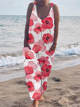 Women's Jumpsuits Casual Print V-Neck Pocket Sleeveless Jumpsuit