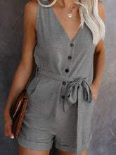 Women's Jumpsuits Casual V-Neck Buttoned Lace-Up Pocket Jumpsuit