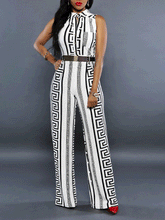 Women's Jumpsuits Fashion Printed V-Neck Button Jumpsuit