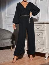Women's Jumpsuits Loose V-Neck Bare Back Long Sleeve Jumpsuit
