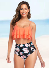 Flouncing Printed Bikini Set