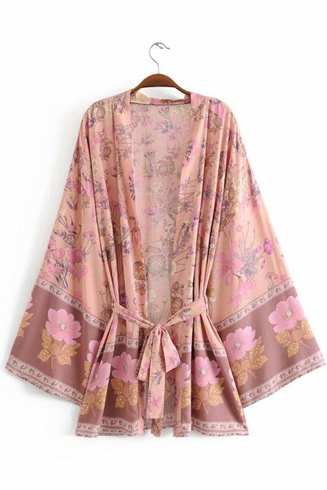 Boho Robe, Kimono Robe,  Beach Cover up, Yellow and Pink Flower