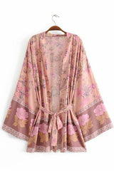 Boho Robe, Kimono Robe,  Beach Cover up, Yellow and Pink Flower