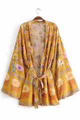 Boho Robe, Kimono Robe,  Beach Cover up, Yellow and Pink Flower