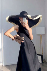 Boho Hat, Sun Hat, Beach Hat, Extra Wide Brim Straw Hat (25 cm), Two Tone Black White