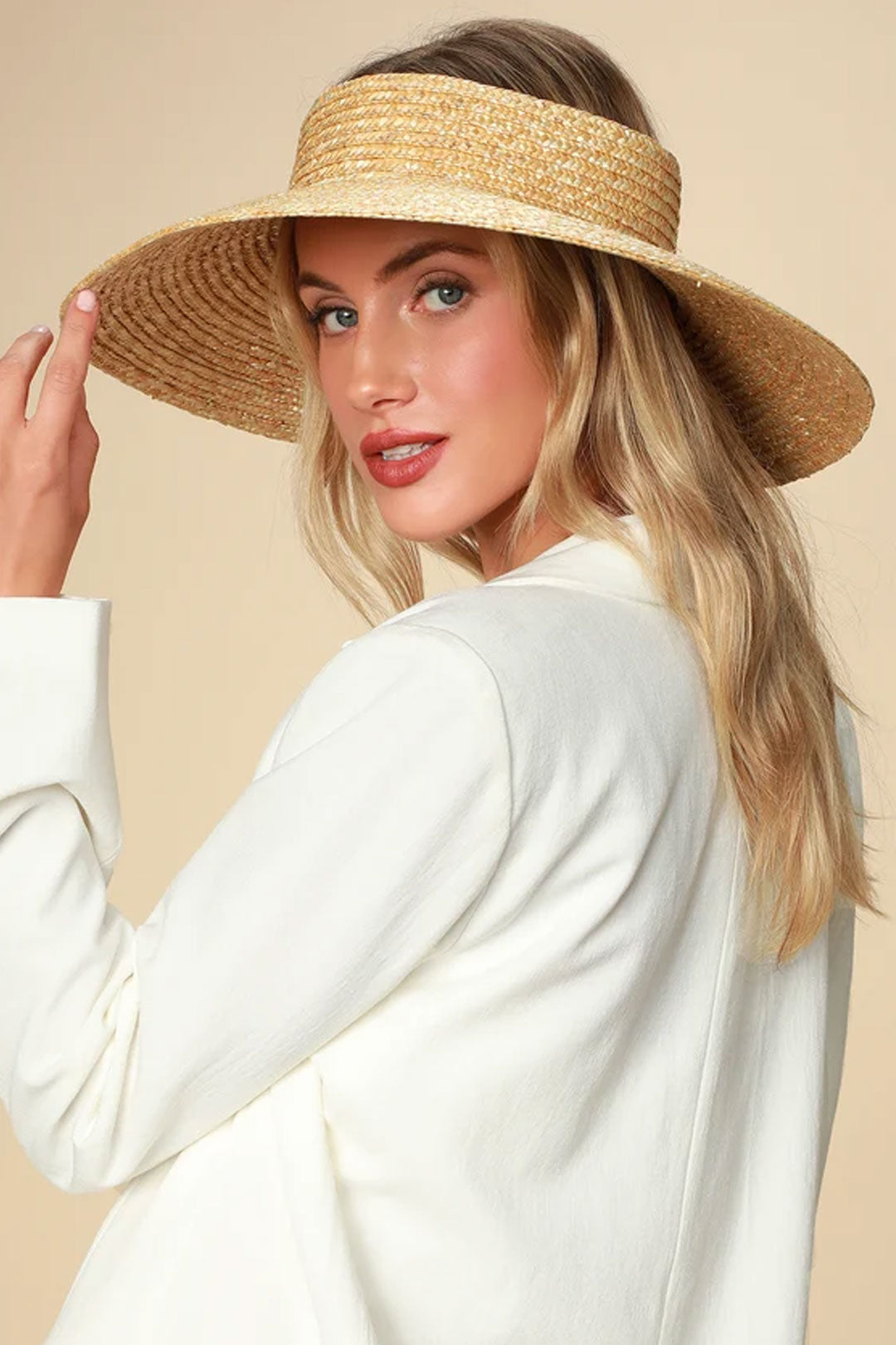 Boho Hat, Sun Hat, Beach Hat, Wide Brim Straw Hat 10 cm, Shade Visor Beige