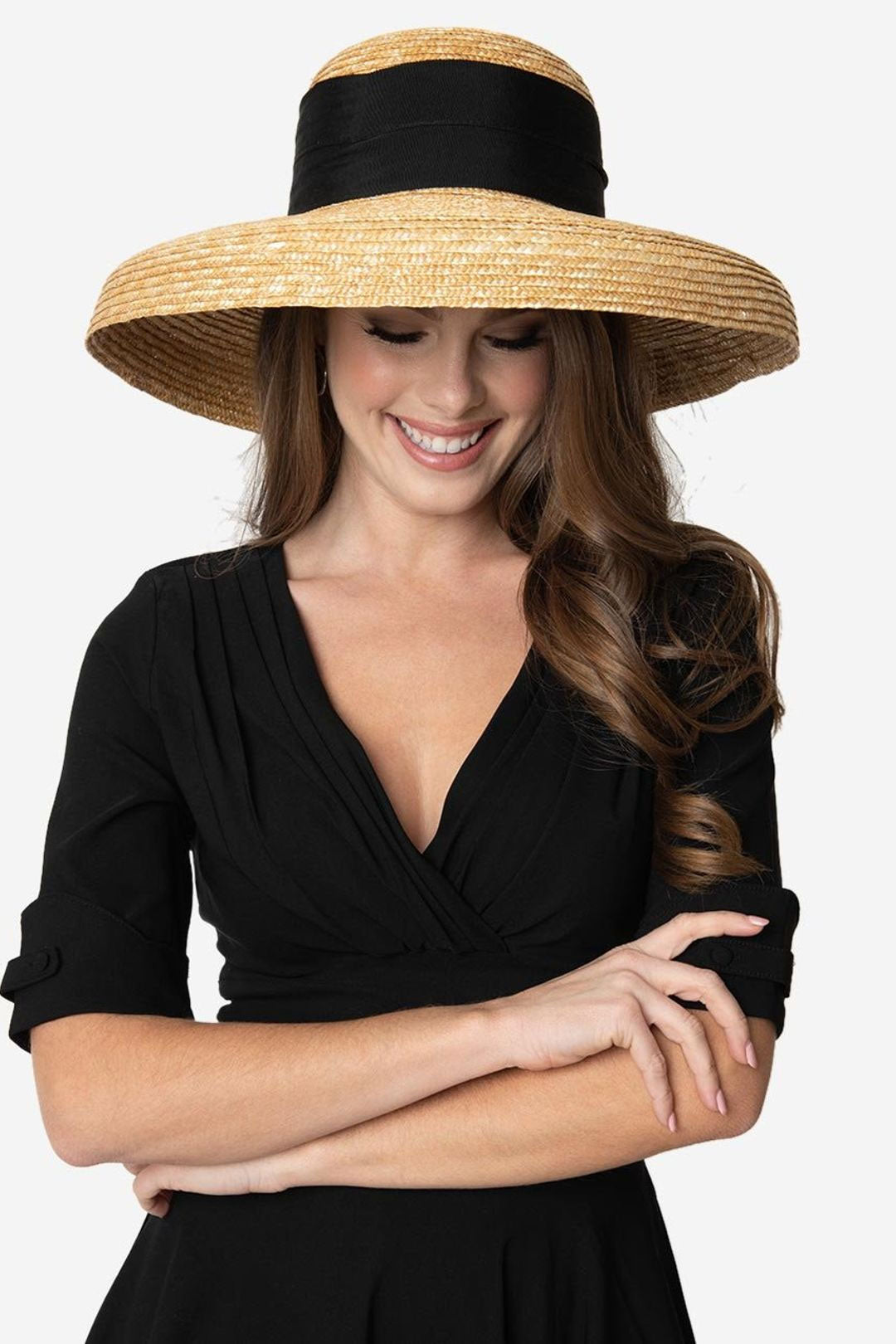 Boho Hat, Straw Hat, Floppy Vintage Hat, Linda White BLack Bow