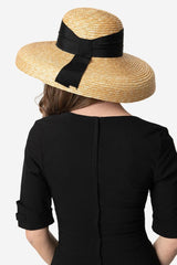 Boho Hat, Straw Hat, Floppy Vintage Hat, Linda White BLack Bow