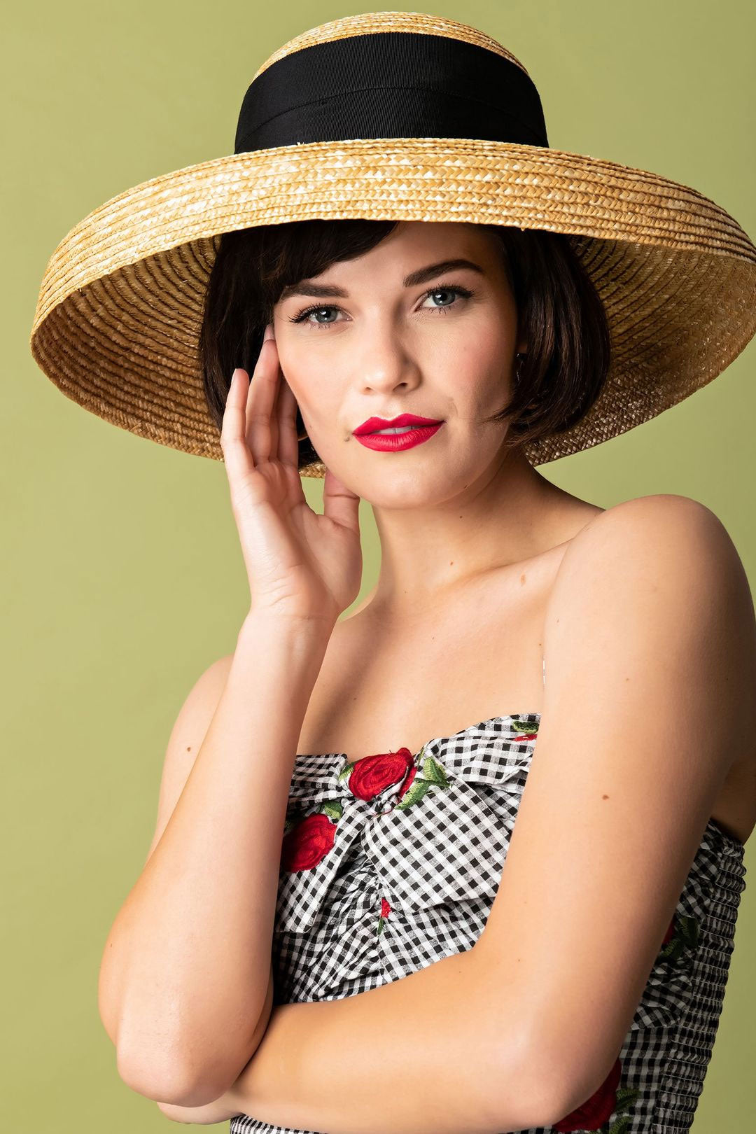 Boho Hat, Straw Hat, Floppy Vintage Hat, Linda White BLack Bow