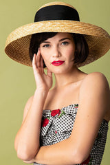 Boho Hat, Straw Hat, Floppy Vintage Hat, Linda White BLack Bow