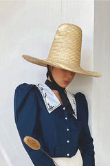 Boho Hat, Sun Beach Hat, Tall Crown Retro Hat, Black Ribbon
