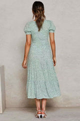 Boho Midi Dress, Off  Shoulder Smocked Dress, Blue Daisy Garden