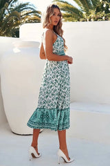 Boho Midi Dress, Strappy Fresh Mint Green