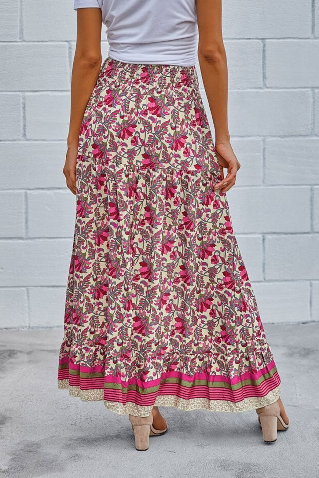 Boho Skirt, Hippie Skirts, Asymmetric Maxi Skirt, Indian Pink Floral