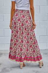 Boho Skirt, Hippie Skirts, Asymmetric Maxi Skirt, Indian Pink Floral