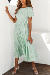 Boho Midi Dress, Off  Shoulder Smocked Dress, Blue Daisy Garden