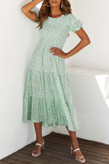 Boho Midi Dress, Off  Shoulder Smocked Dress, Blue Daisy Garden