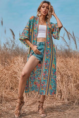 Boho Robe, Kimono Robe,  Beach Cover up, Flower in Blue