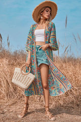 Boho Robe, Kimono Robe,  Beach Cover up, Flower in Blue