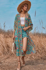 Boho Robe, Kimono Robe,  Beach Cover up, Flower in Blue