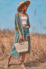 Boho Robe, Kimono Robe,  Beach Cover up, Flower in Blue