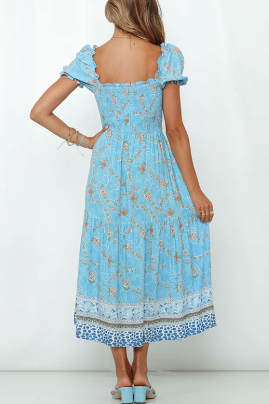 Boho Maxi Dress, Sundress, Blue Amary