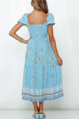 Boho Maxi Dress, Sundress, Blue Amary