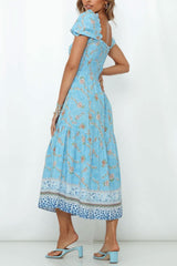 Boho Maxi Dress, Sundress, Blue Amary
