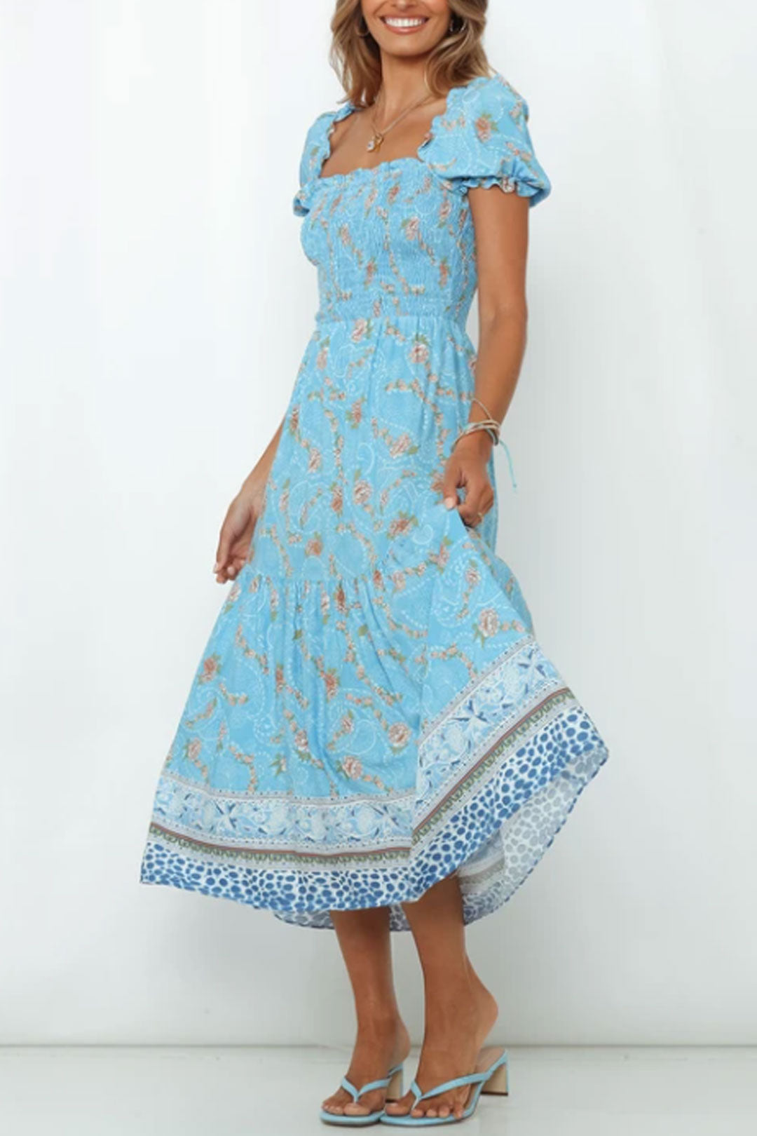 Boho Maxi Dress, Sundress, Blue Amary