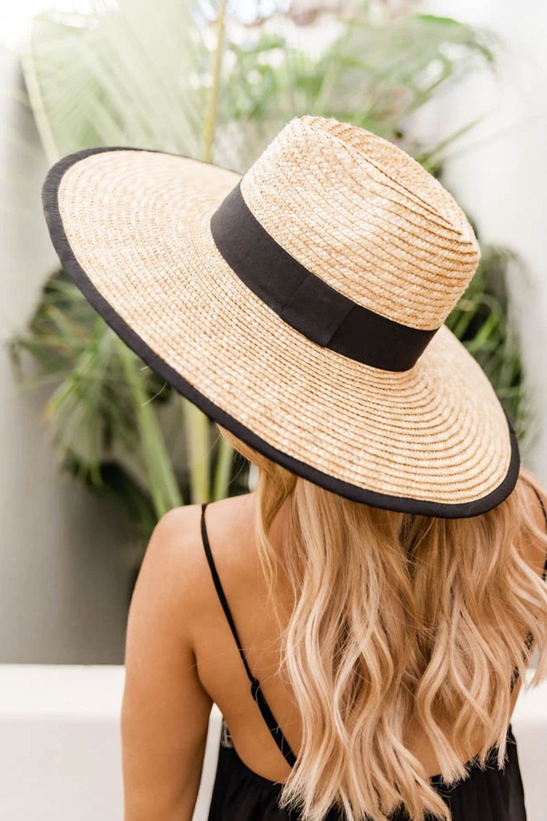 Boho Hat, Sun Hat, Beach Hat, Wide Brim Straw Hat,  Beige and Black Ribbon