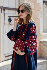 Gown Dress, Boho Maxi Dress, Loose Dress, White and Navy Cotton Tapestry