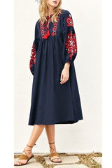 Gown Dress, Boho Maxi Dress, Loose Dress, White and Navy Cotton Tapestry