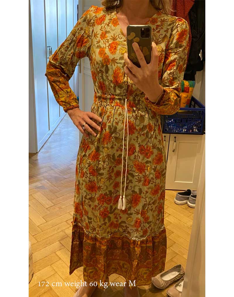 Boho Maxi Dress, Gown, Floral  and Sand in Orange