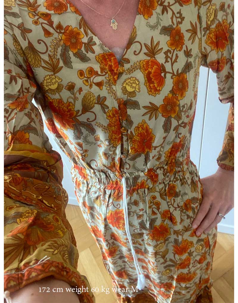 Boho Maxi Dress, Gown, Floral  and Sand in Orange