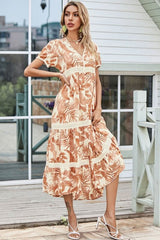 Boho Midi Dress, Tropical Forest in Dry Leave