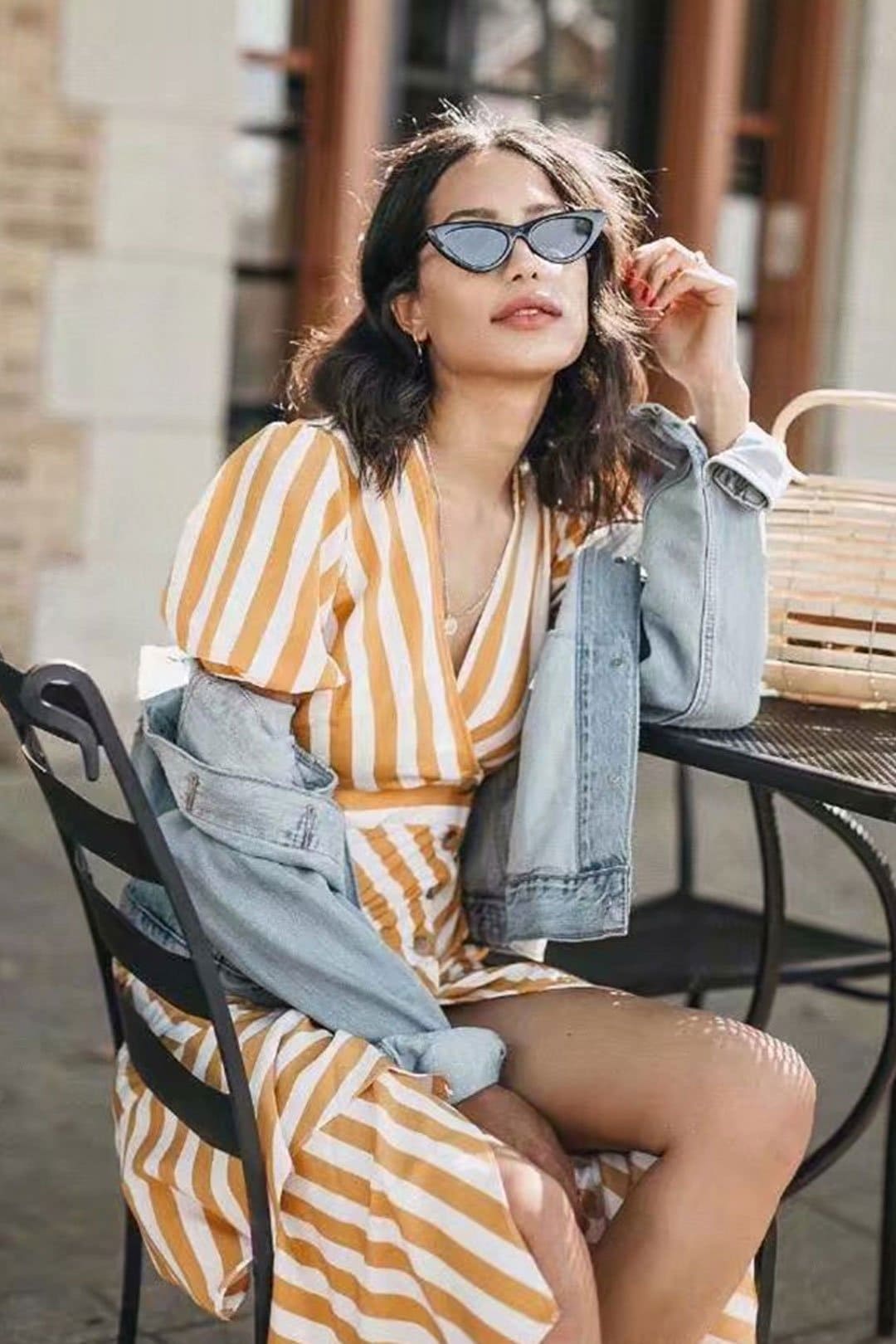 Boho Midi Dress, Vintage Yellow Stripe