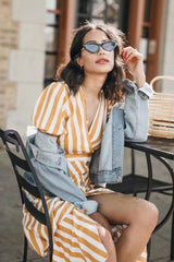 Boho Midi Dress, Vintage Yellow Stripe
