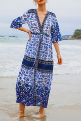 Boho Maxi Dress, Gown, Red and Blue Clementine Rose
