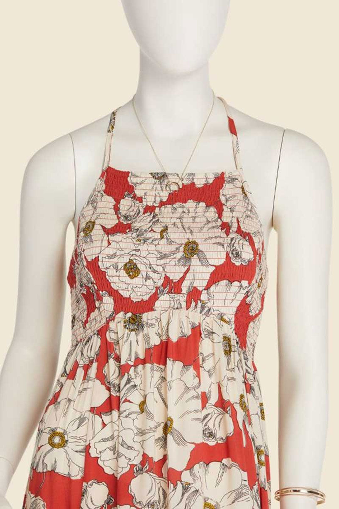 Boho Maxi Dress, Strappy, Red Peony