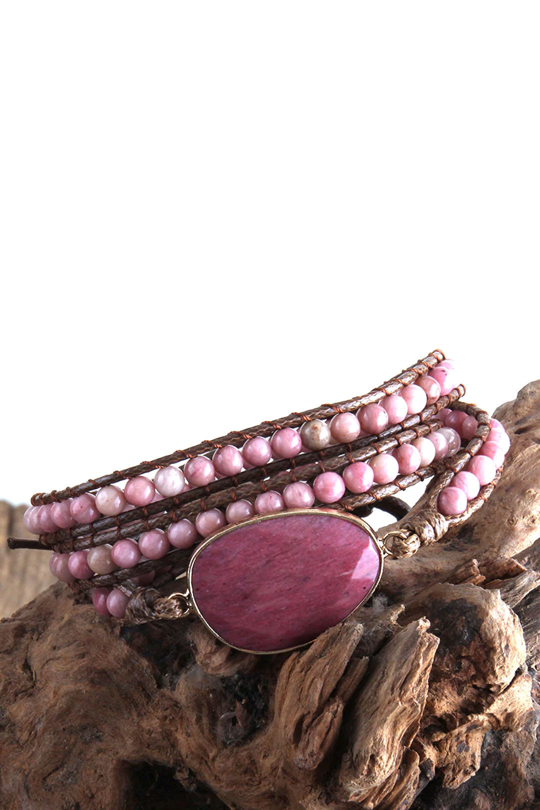 Boho Bracelet, RH 3 Layers Leather Wrap Bracelet, Natural Stones, Blue, Rose, Purple