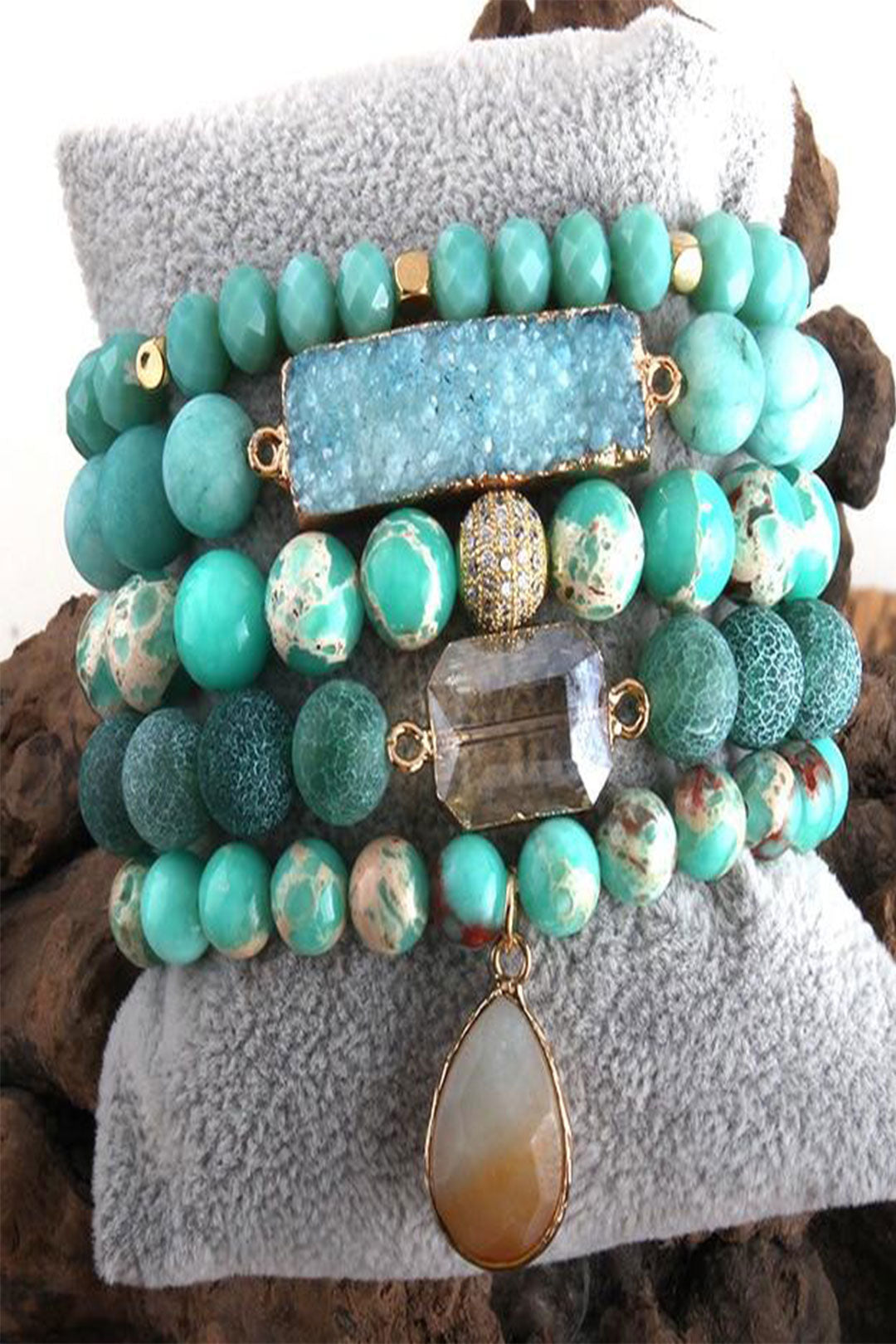 Boho Bracelet, RH Bracelet Set, Natural Stones, Blue, Green, Purple